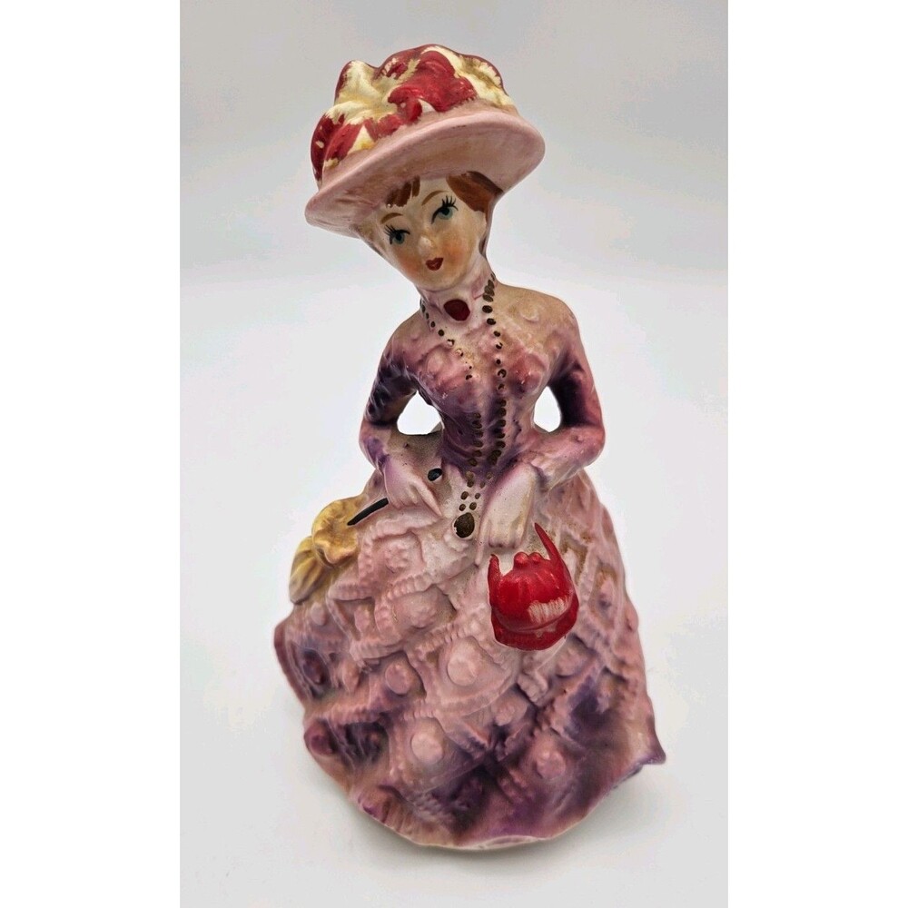 Vintage Made in Japan Lady Musical Music Box Victorian Figurine Pink Dress Works